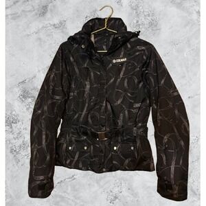 Colmar Whard Function Down Ski Jacket Womens Small Black Graphic Hooded Puffer